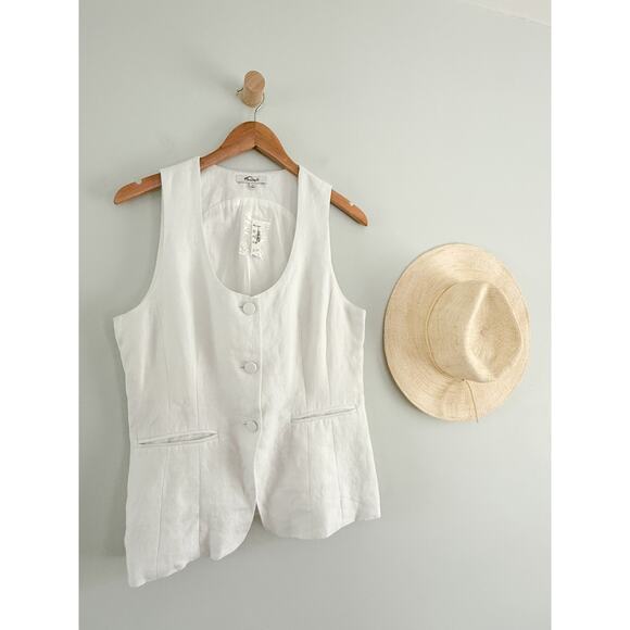 Madewell | NWT | 100% Linen Scoopneck Cutaway Vest in Salt White | Sz 10 - Picture 2 of 9
